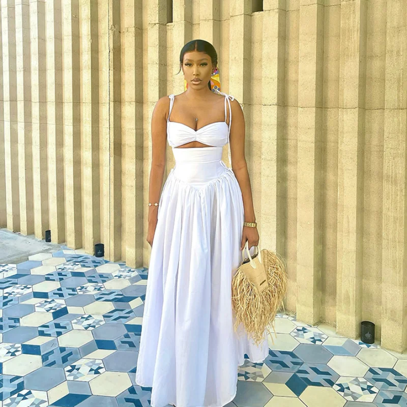 Elegantes, solides Bikini-A-Linien-Sling-Kleid für Damen, rückenfrei, ärmellos, aushöhlen, mit Schleife, Rüschen, Patchwork-Robe, 2025, neue Partykleider – Detail 12