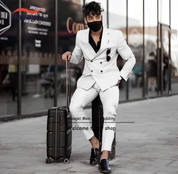 Elegant Men's Suit Double Breasted Jacket Pants 2 Piece Set Formal Office Work Wear Business Gentleman Wedding Tuxedo