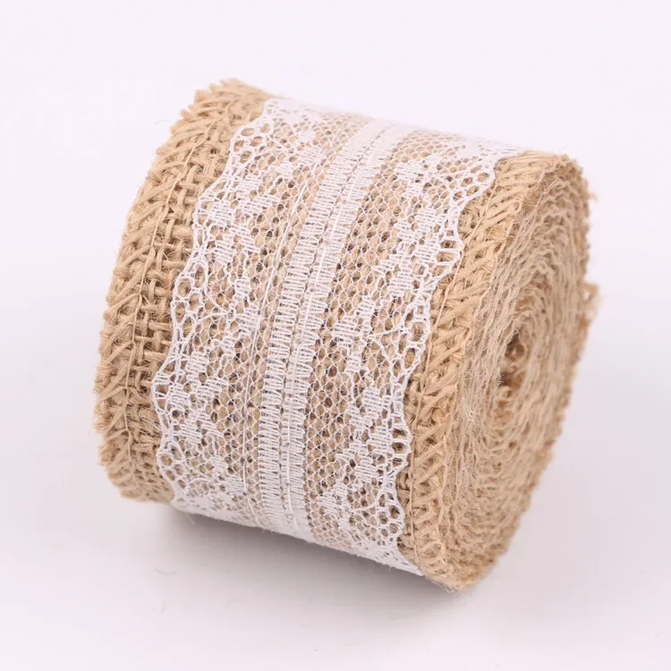 2M/Roll Natural Vintage Jute Burlap Lace Ribbon Crafts DIY Sewing Jute Fabric Gift Wrap Wedding Party Christmas Home Decoration