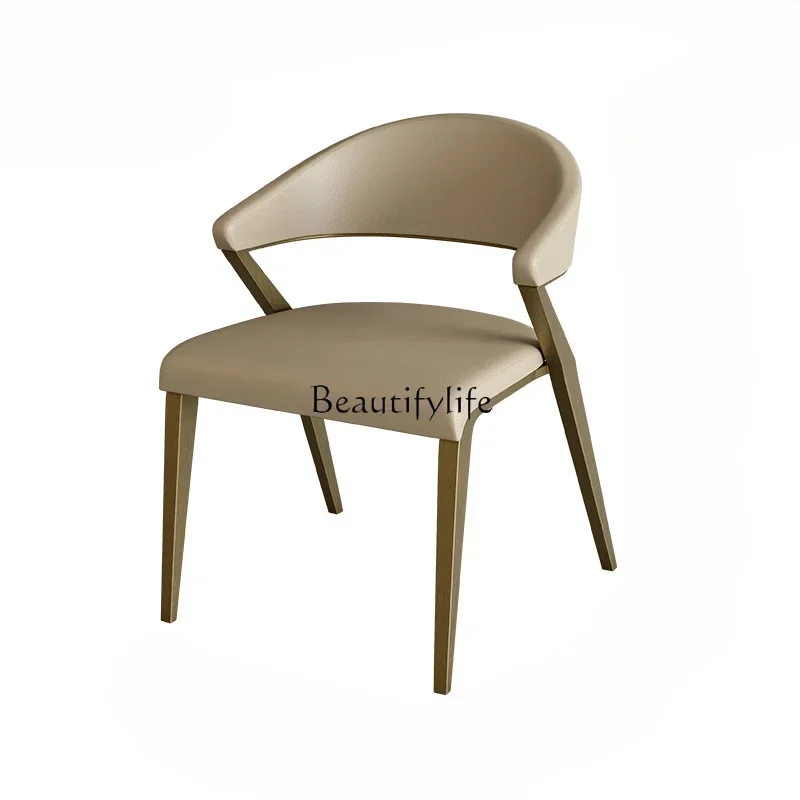 

ls 18Light Luxury Minimalist Dining Chair Stainless Steel Leather Soft Bag Backrest Armchair