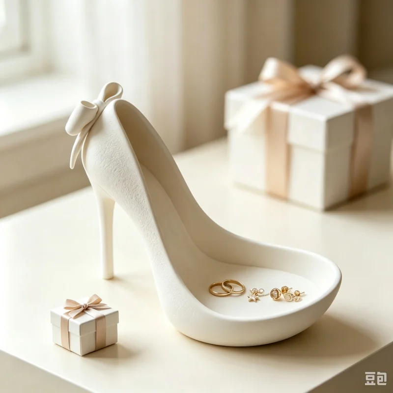 3D Printed Bow‑High‑Heel‑Shoe Jewelry Tray,Plastic Elegant High Heel Trinket Dish,Novelty Shoe‑Shaped Ring Earring Storage Plate