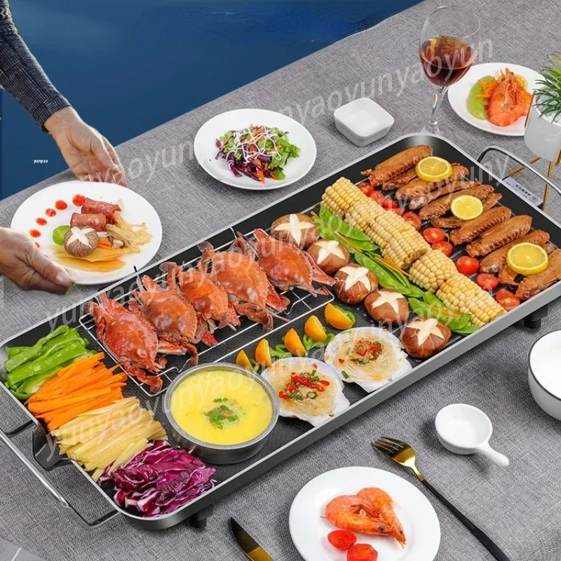 Electric Grill Pan Household Non-stick Smokless Indoor Barbecue Machine Chaffy Dish Double-flavor Hot Pot Parrilla Eléctrica
