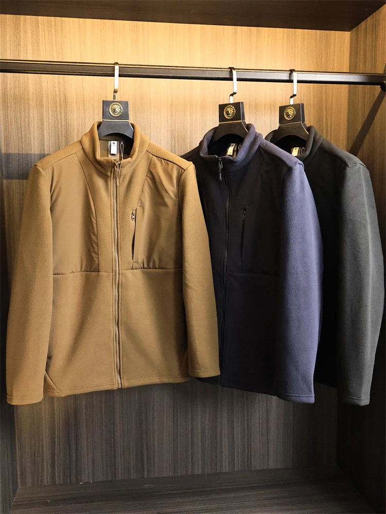 

Thiened Fce Stand Collar Jaet Men's Faion Warm Winter Coat Pure Color Outdoor Casual Sle Zipper Closure with ket