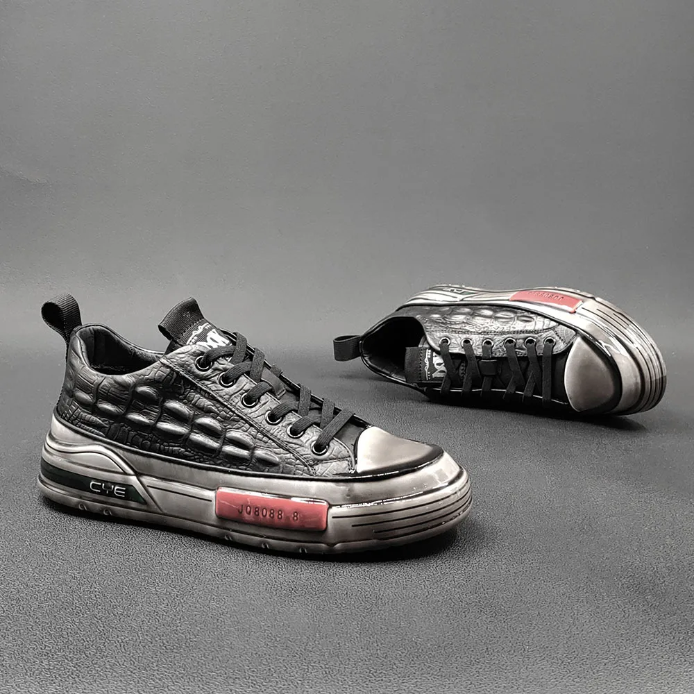 

Genuine Leather Men Casual Shoes High Quality Men Chunky Sneakers Fashion Breathable Lace Up Men High Top Board Shoes