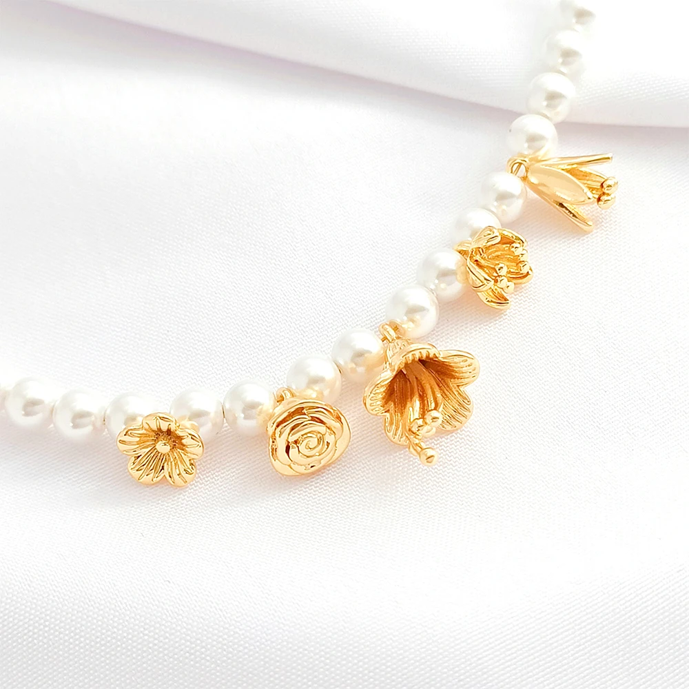 Brass Coated Gold Ringflower, Rose, Cherry Blossom Small Pendant DIY Jewelry Making Necklace, Bracelet, Clothing Accessory