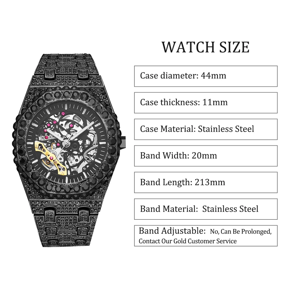 Luxury Men Automatic Wristwatch Top Brand Mechanical Skeleton Original Colorfull Diamond Watch Waterproof Clock Relogio Masculin