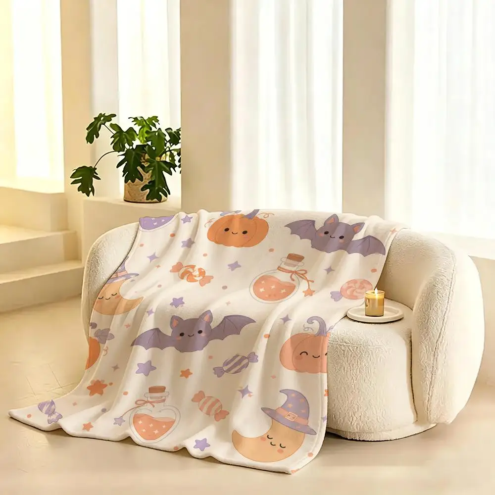 Adorable Halloween Pumpkin Cat Throw 240g flannel blanket, suitable for sofas, beds, offices,  exquisite gift blankets