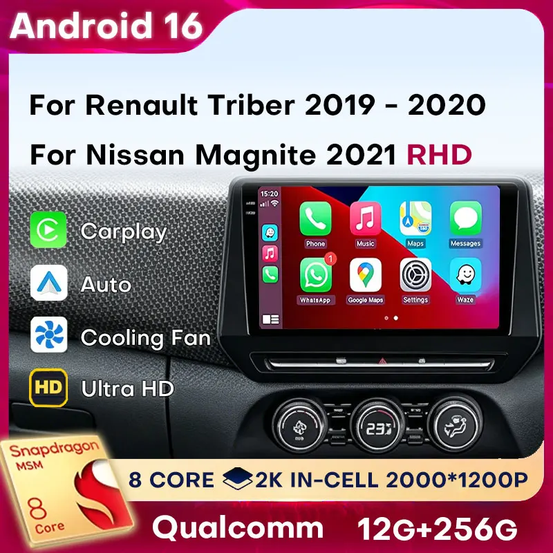 Android 16 Carplay For Renault Triber 2019 - 2020 For Nissan Magnite 2021 RHD Car Radio Video 2din DSP Head Unit Multimedia WIFI
