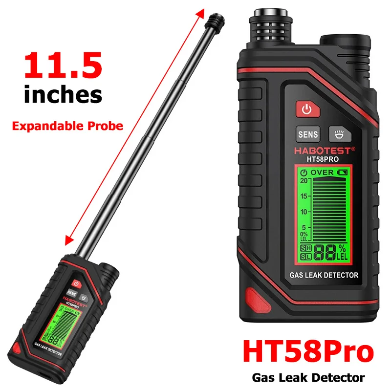 

HT58PRO Rechargeable Combustible Natural Gas Detector Flammable Gas Leak Monitor Household Gas Tester with Extendable Probe