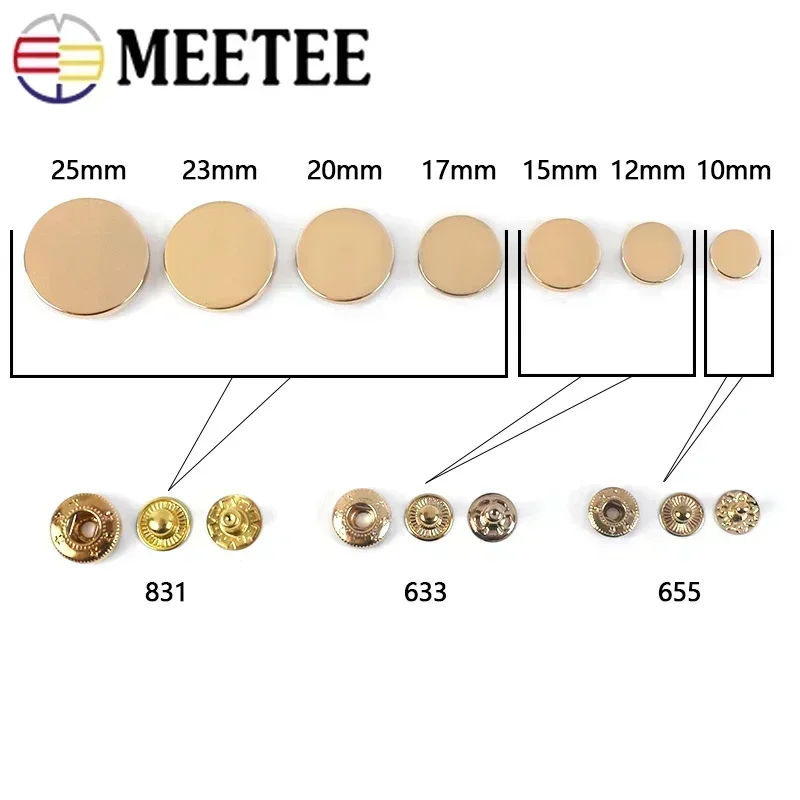 10Sets Meetee 10-25mm Metal Snap Buttons Bag Jacket Coat Decor Button Press Stud Fasteners DIY Clothes Sewing Craft Accessories