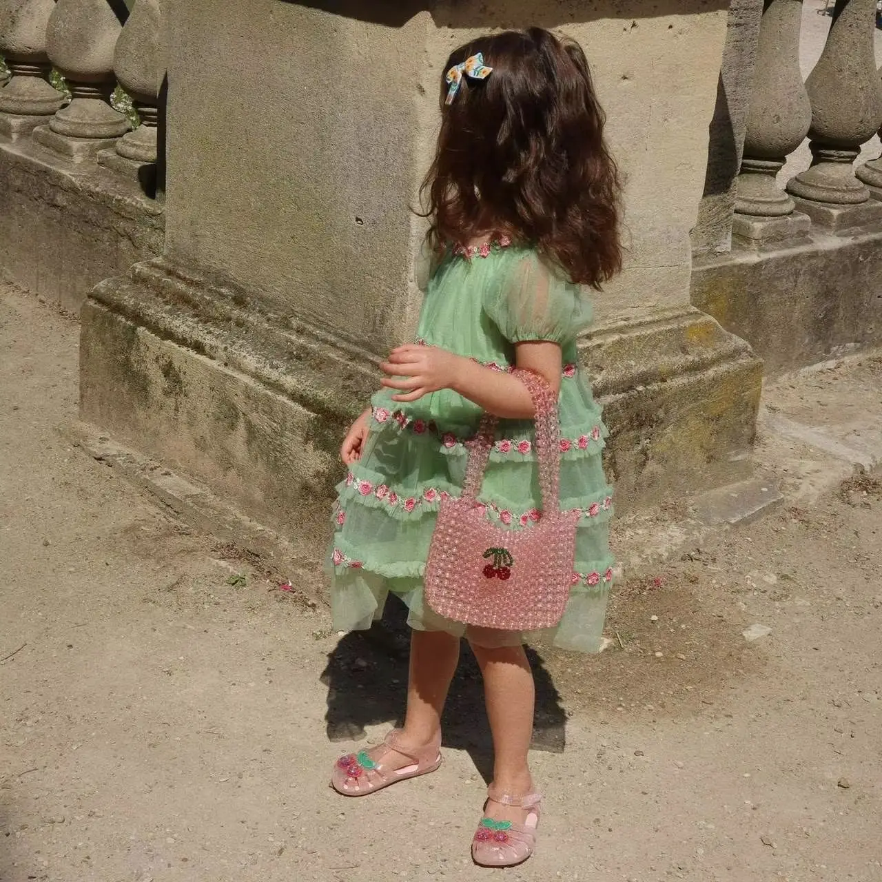 children's-clothes-2026-summer-girls-tulle-dress-skirt-set-short-sleeve-rose-print-casual-party-outfit-for-toddler-kids-2-8y