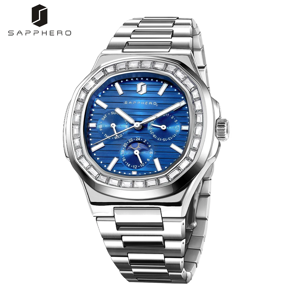 New SAPPHERO for men watches luxury watches waterproof luminous date clock stainless steel strap quartz mens watches