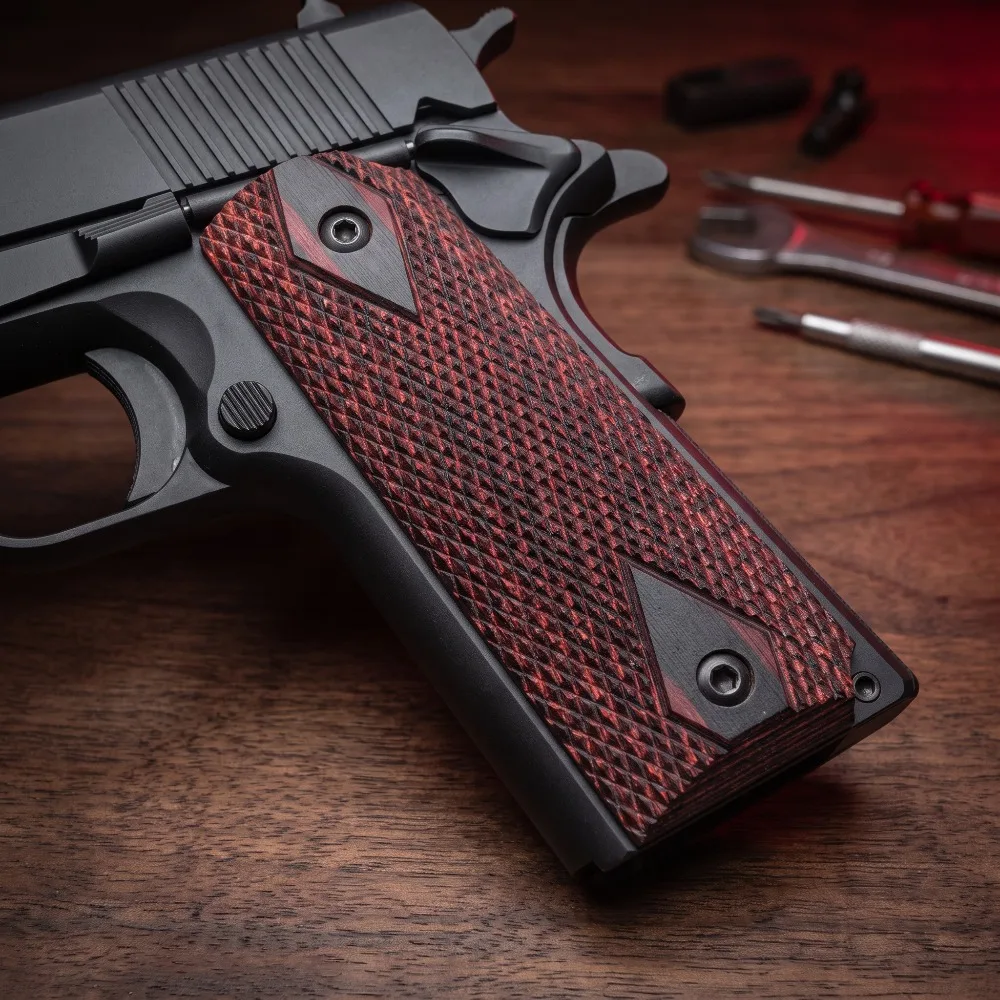 Premium Compressed Wood 1911 Grips Aggressive Checkered Texture Ergonomic Handgun Replacement Scales Outdoor Shooting Parts