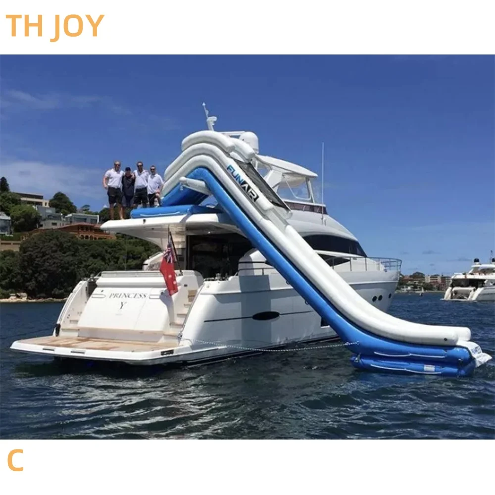 fast air ship to door, 8m long Outdoor Floating Inflatable Yacht Water Slide, custom made Inflatable Water Slide For boat