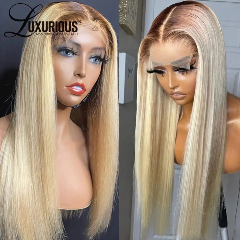 613 Blonde 24 inch 13x6 HD Lace Frontal Wig 13x4 Glueless Human Hair Wigs Straight Pre Bleached Brazilian 150 Density