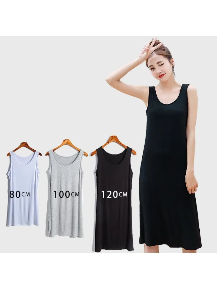 40s Count Modal Tank dress Solid color Sleeveless Slip Dress Loose Fit Short Midi Long Length full slips wear alone or as Liner