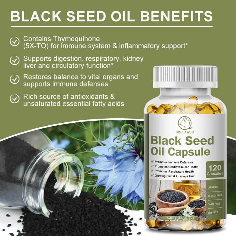 Black Cumin Seed Oil Capsule Support Digestion,Kidney Liver Function Immune System Inflammatory Support Hair Care & Nourishment