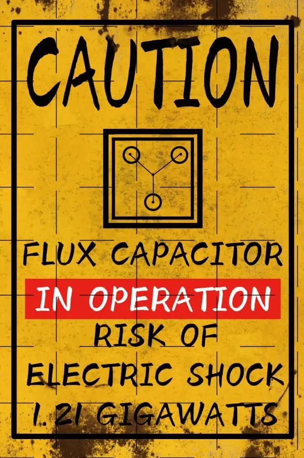 Funny Sign for Back to The Future Flux Capacitor 1.21 Gigawatt Caution Metal Tin Sign Wall Decoration Art Decor Plaque Signs Win