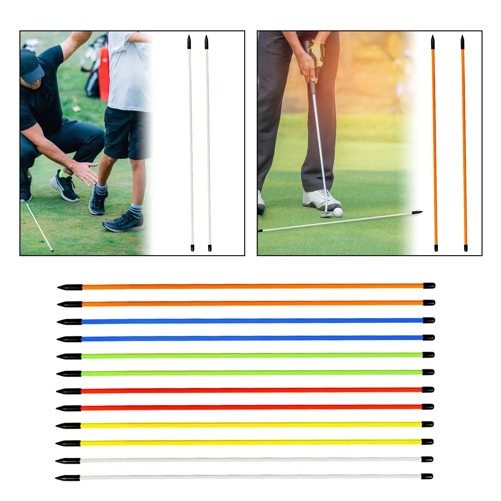 2Pieces Golf Alignment Sticks Golf Equipment Directional Sticks Golf Training Aid Putting Posture Correction Swing Practice Rod