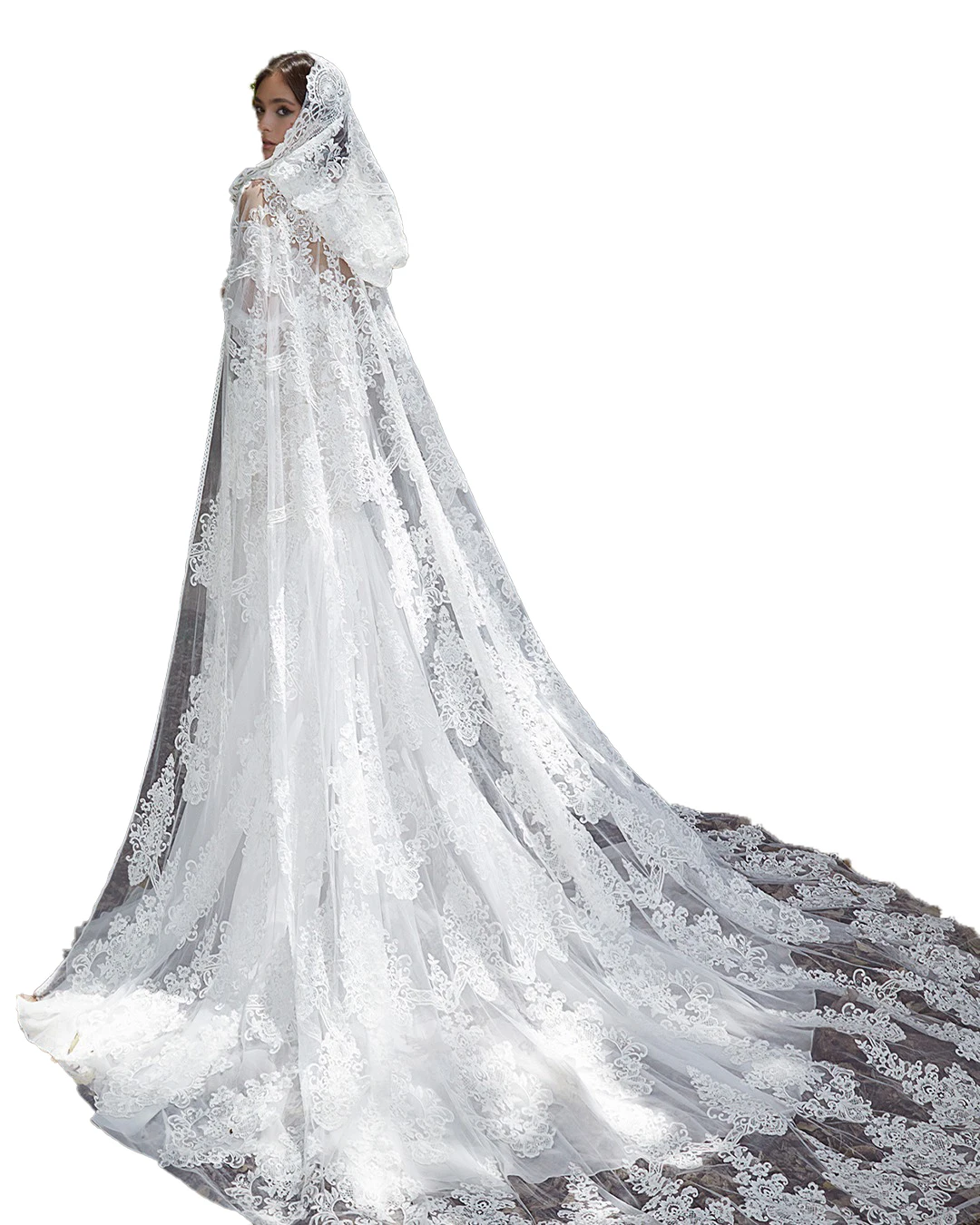 Lily Harris Inspirado Véu De Casamento Com Capuz De Renda, Capela Long Cape, Totalmente Lace, Manto Vitoriano Britânico Ocidental, Cover Up, 2024