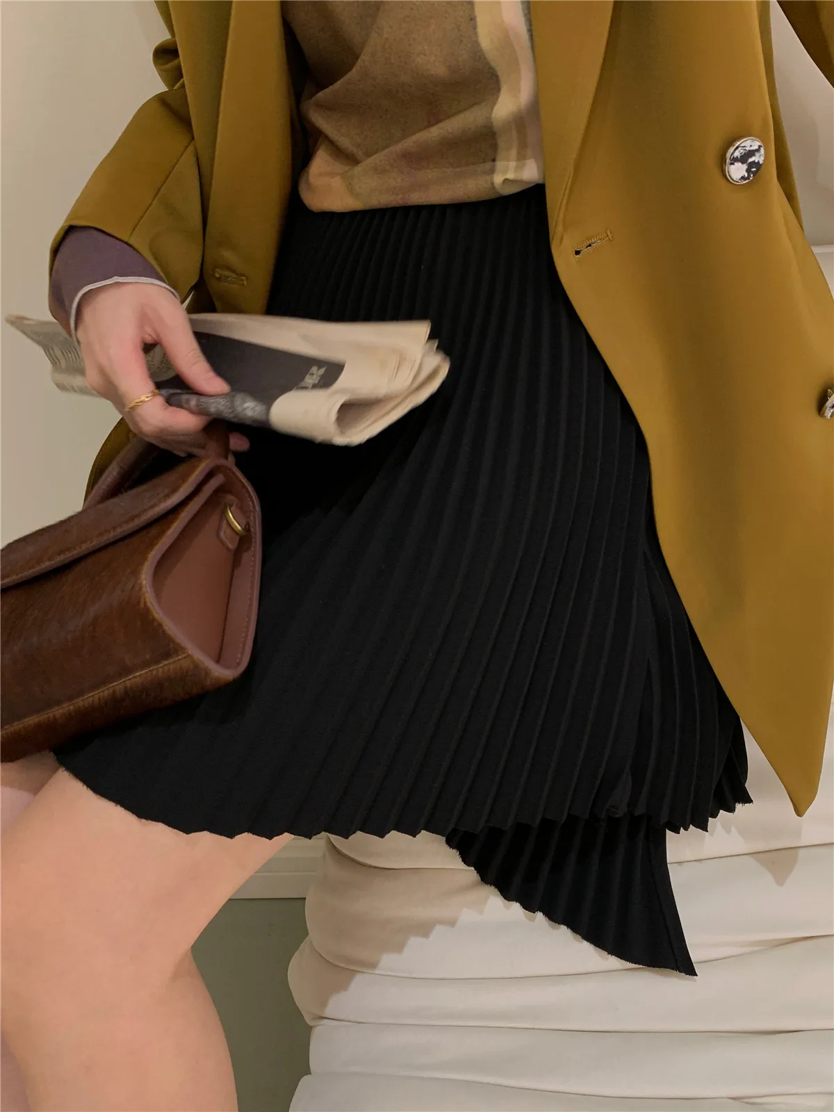 

LXLILIUM Универсальная цветная плиссированная юбка с рваным краем и высокой талией, женская, премиум-класса, осенняя коллекция, 100% другие материалы