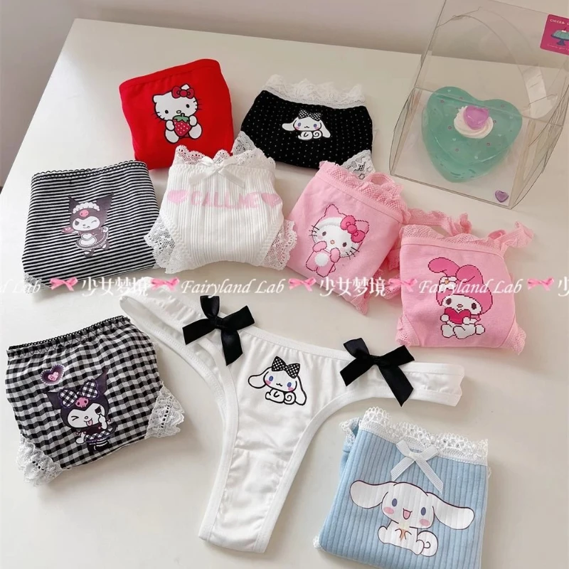 

Anime Thong Y2K Hello Kitty for Women Sanrioed Kawaii Sexy Hot Girls Panties Low Waist Underwear Fashion Breathable Comfortable