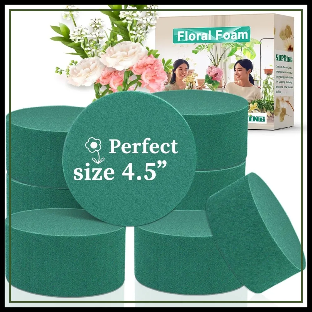 

8 Pcs Round Floral Foam 4.5", Green Wet Dry Flower Foams for Craft and Fresh Flower Arrangements