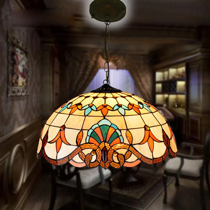 

Tiffany Baroque Stained Glass Suspended Luminaire E27 110-240V Chain Pendant Lights Lighting Lamps For Home Parlor Dining Room