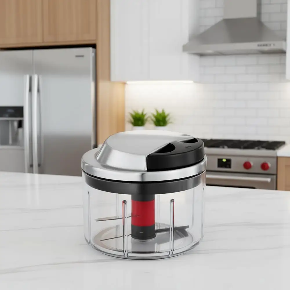 

Manual Pull-Start Multi-Purpose Cutter and Salad Spinner Basket