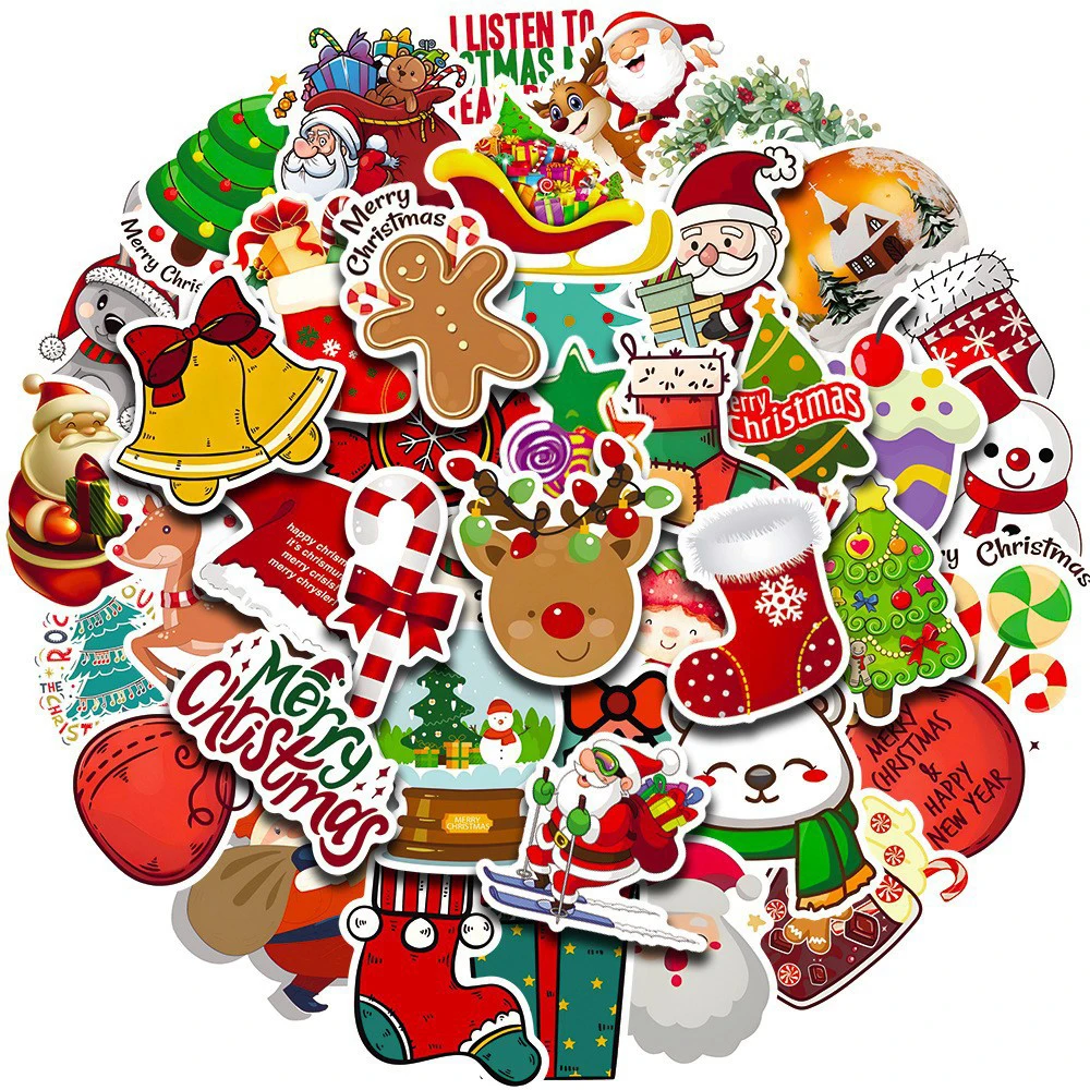 

10/30/50/100pcs Merry Christmas Graffiti Stickers Funny Cartoon Decals for Kids Toy DIY Water Bottle Suitcase Phone Sticker Pack