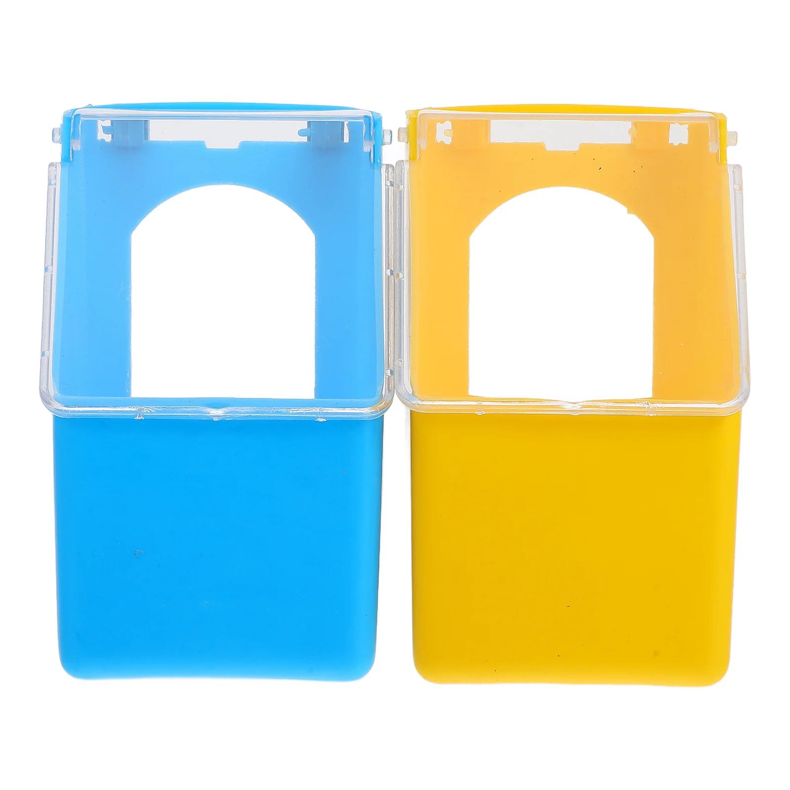 

2pcs Hanging Durable Bird Container Blue Yellow Pigeon Cage Hanging Food Container Supplies Pet Feeder Food Box