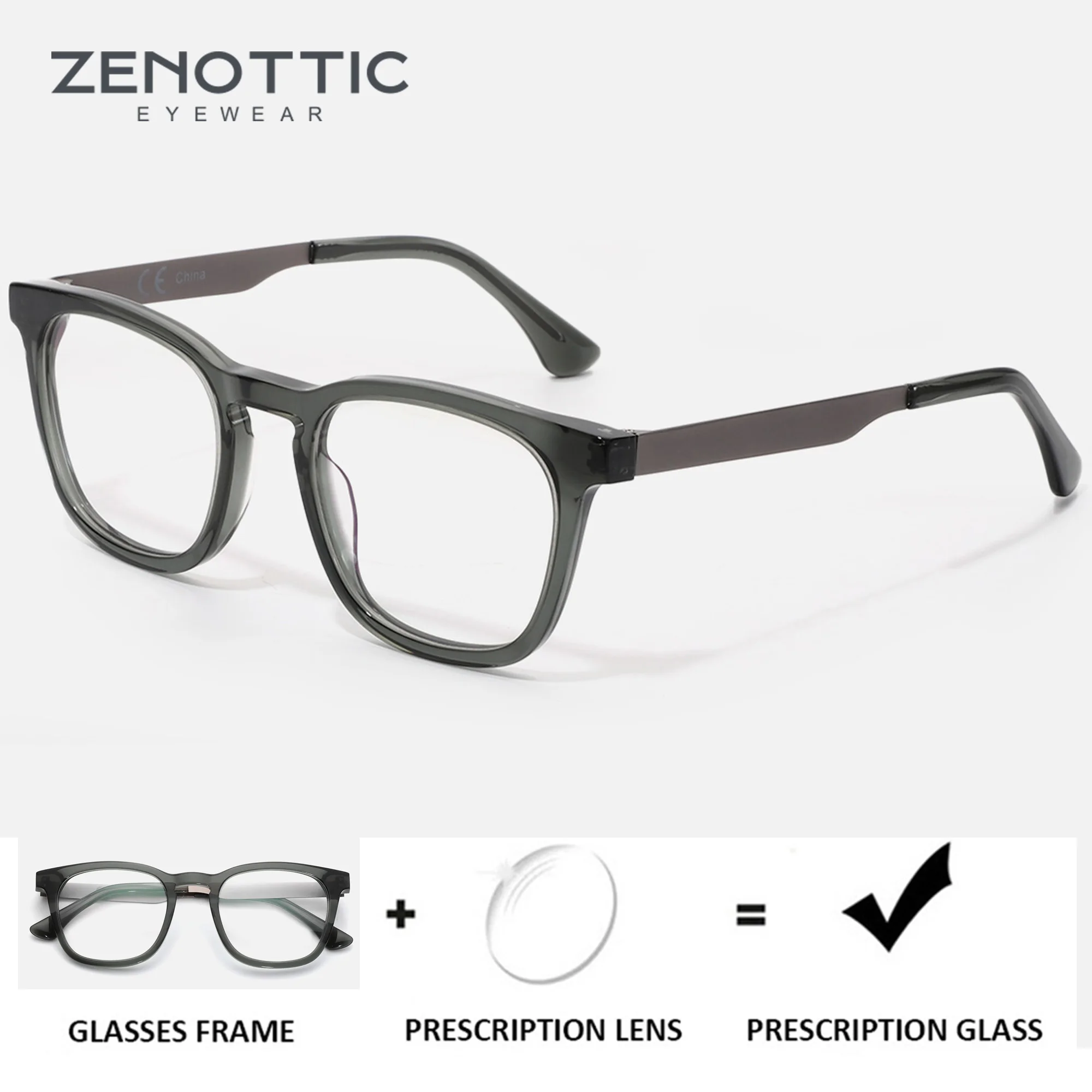 

ZENOTTIC Custom Prescription Glasses Fashion Square Optical Eyeglasses Handmade Acetate Hyperopia/Progressive/Myopia Men Women