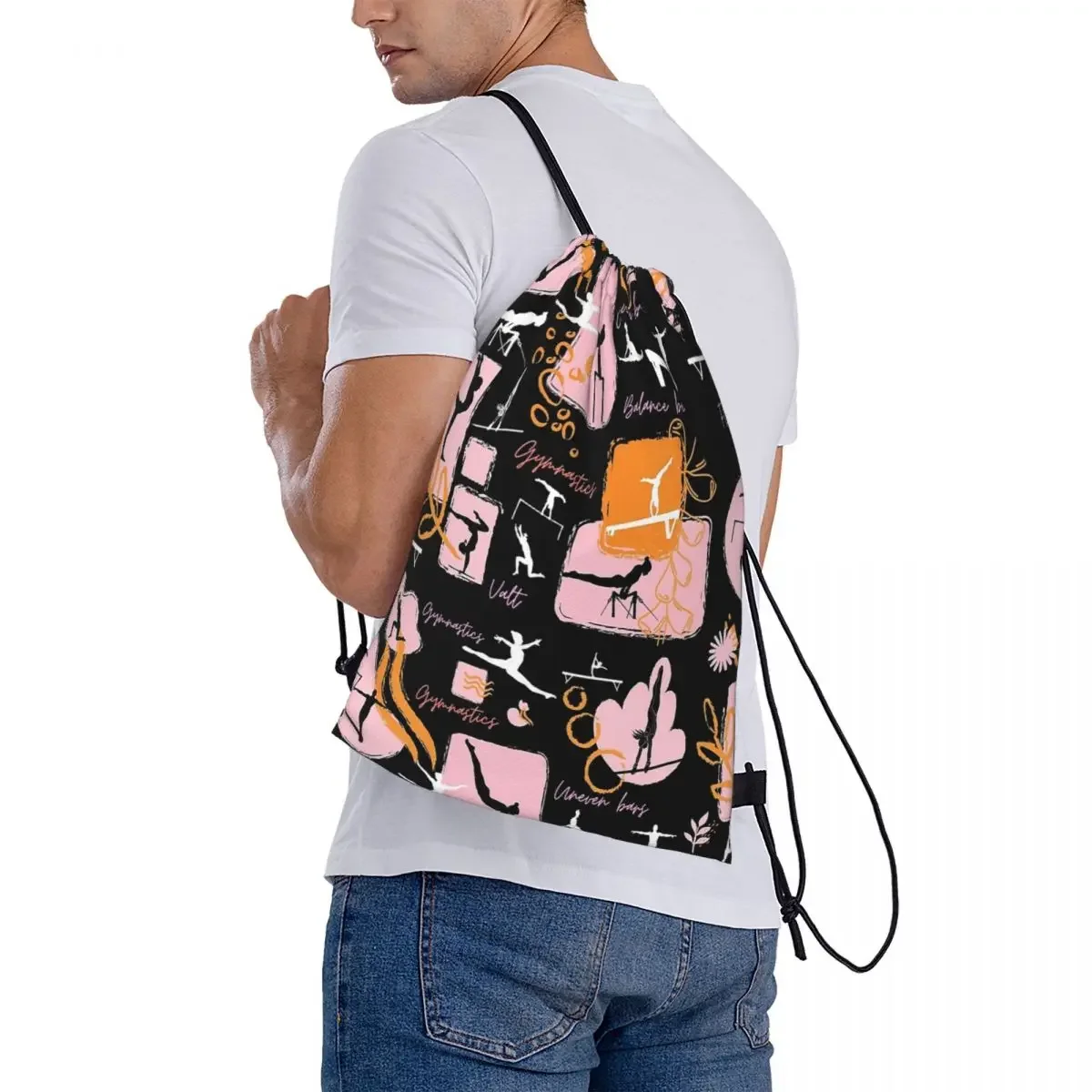 Zaini con stampa artistica per ginnastica borse con coulisse portatili borsa con coulisse borsa portaoggetti tascabile per uomo donna studenti