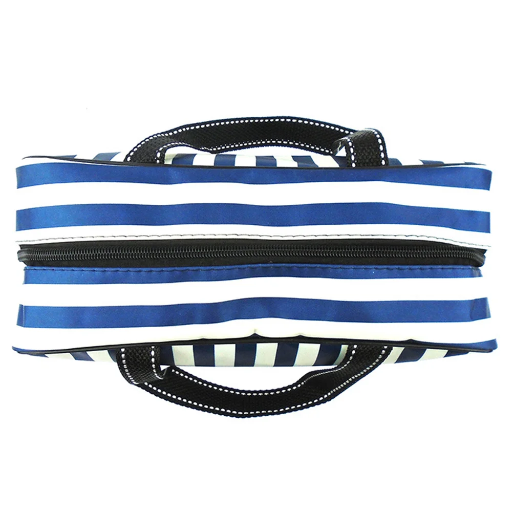 

1Pcs Blue White Stripe Waterproof Toiletry Bag Foldable Bath Shower Pouch Large Capacity Portable Wash Kit for Travel Home Use