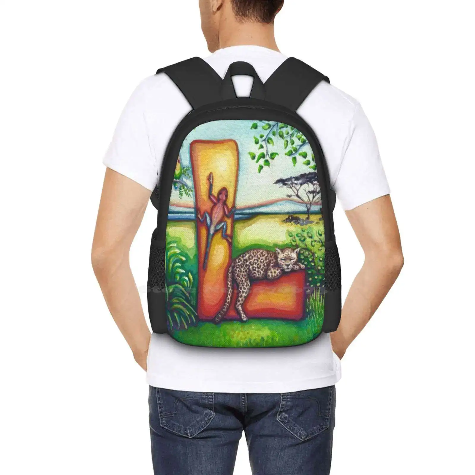 Alphabet Letter L Large Capacity School Backpack Laptop Bags Watercolor Alphabet Letter Emily L Taylor Lazy Leopard Love Birds