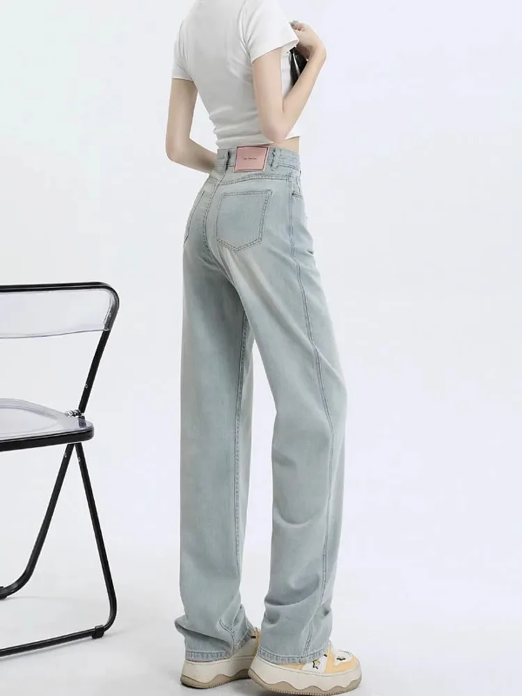 

Retro Slim Wide Leg Denim Jeans Women Super Slim Versatile Summer New Loose American Trend Straight Long Pants