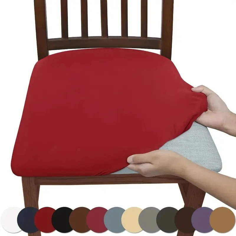 4PCS/6PCS solid color seat cushion cover, all-season universal elastic chair cover, dining chair cover