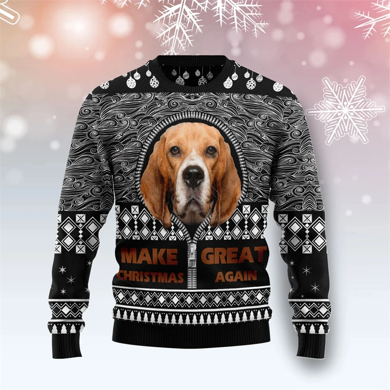 Camisola de natal beagle cães padrão retro inverno feio camisola das mulheres dos homens 3dprint harajuku pulôver casual engraçado mangas compridas