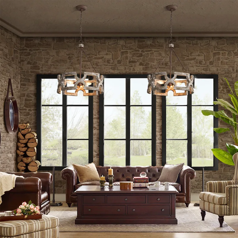 التعميم الفرنسية قلادة خشبية أضواء خمر غرفة المعيشة مطعم مزرعة المطبخ الثريا مقهى بار مصباح معلق #4