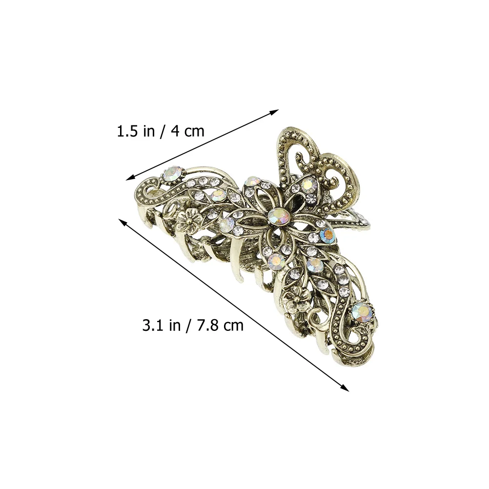 2 Pcs Hair Accessories Floral Rhinestone Clip Miss Barrettes Clips for Thick Alloy