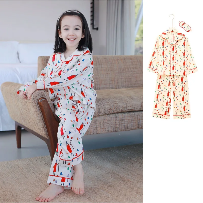 

Girls' Homewear 2024 Fall Fashion Cartoon Long-sleeved Cotton Children's Ppajamas Pajama Pants Suit Homewear Children's Clothing