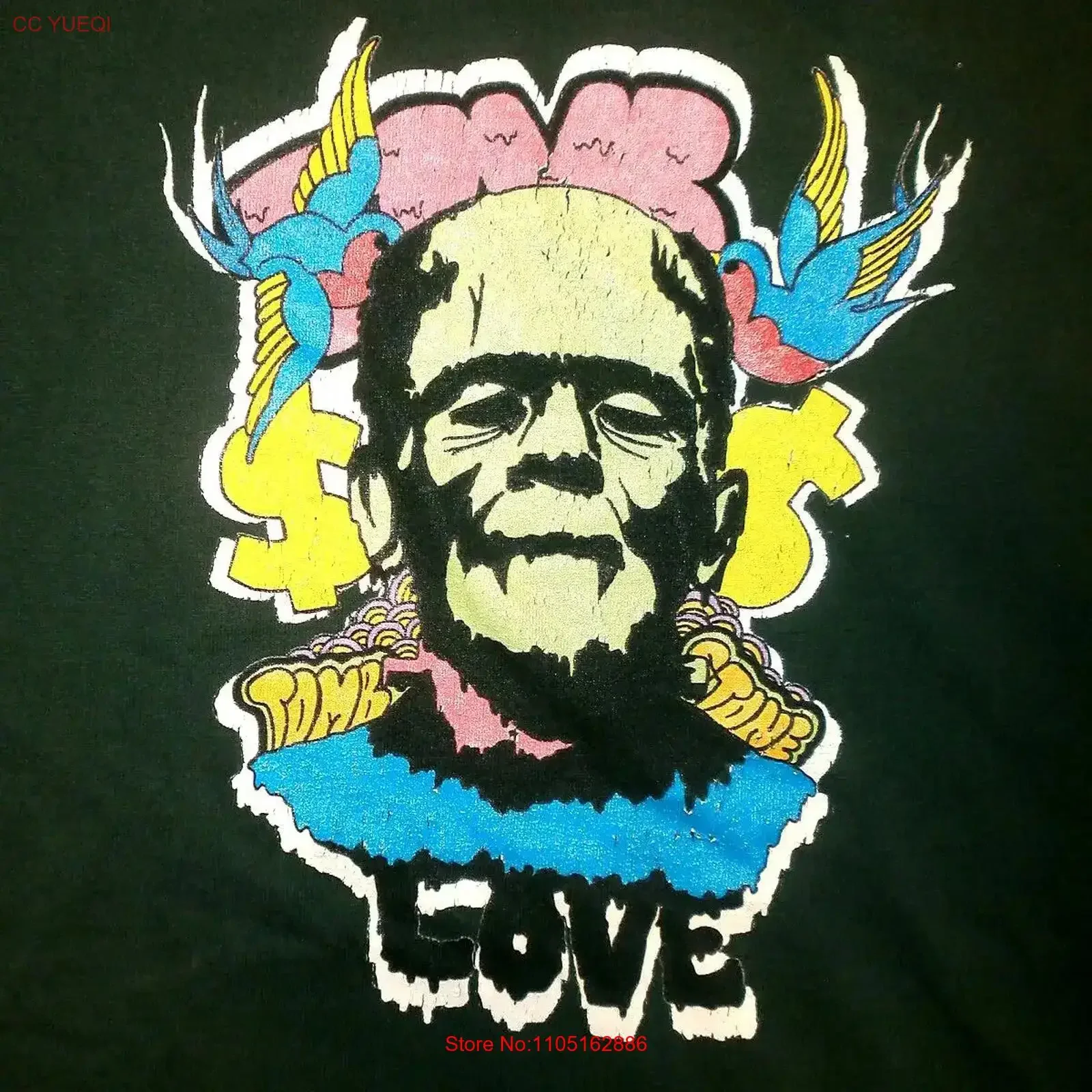 TOMBSTONE LOVE FRANKENSTEIN T SHIRT Psychedelic Pop Flash Art Monster SM XS vintage Washed Comfortable streetwear fashion