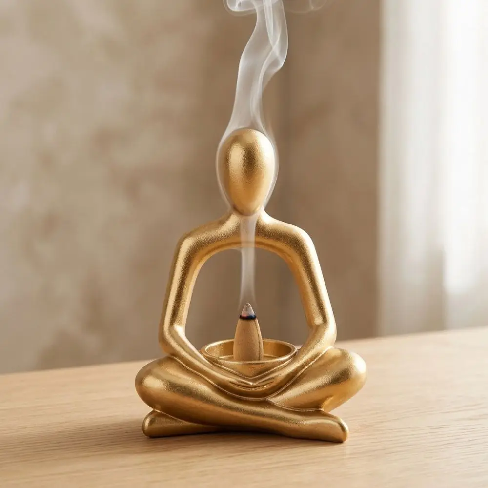 Minimalist Abstract Meditating Figurine Incense Burner 3D Printed Cross Legged Yoga Statue Incense Holder Zen Chinese Style