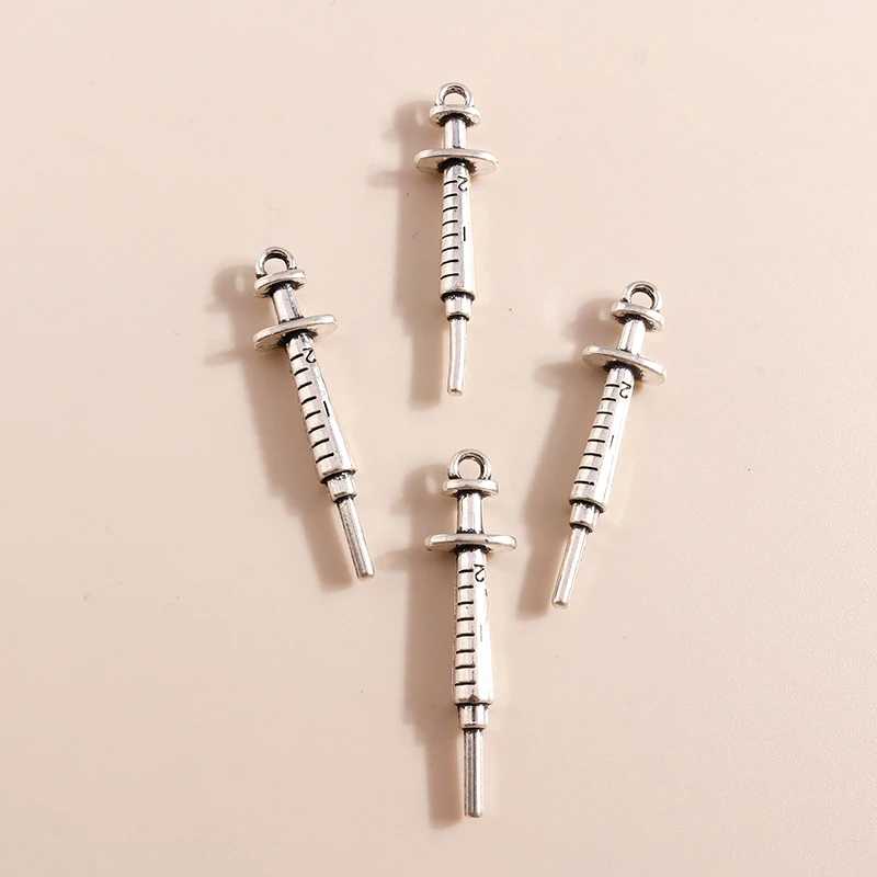 Leslie 10 Stück Legierung Medizinische Maschine Kit Charms Für Schmuck Machen DIY Herzschläge DNA Krankenschwester Spritze Anhänger Handgemachte Versorgung – Detail 3