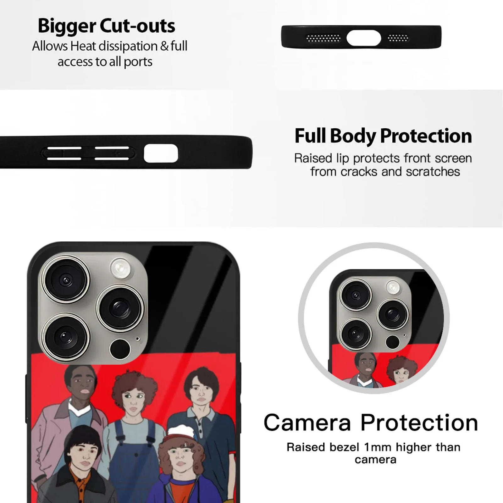 حافظة هاتف آيفون 16 15 14 13 12 11 برو ماكس بلس غطاء من الزجاج المقسى أشياء غريبة شيء غريب أفلام #4