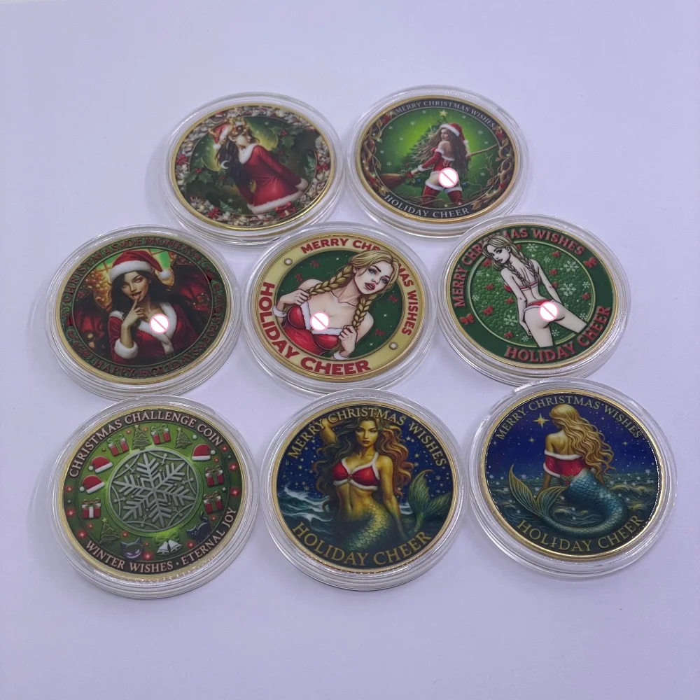 

Christmas Challenge Coin Commemorative Coin Colorful Female Figure Mermaid Pattern Snowflake Collectible Souvenir Christmas Gift