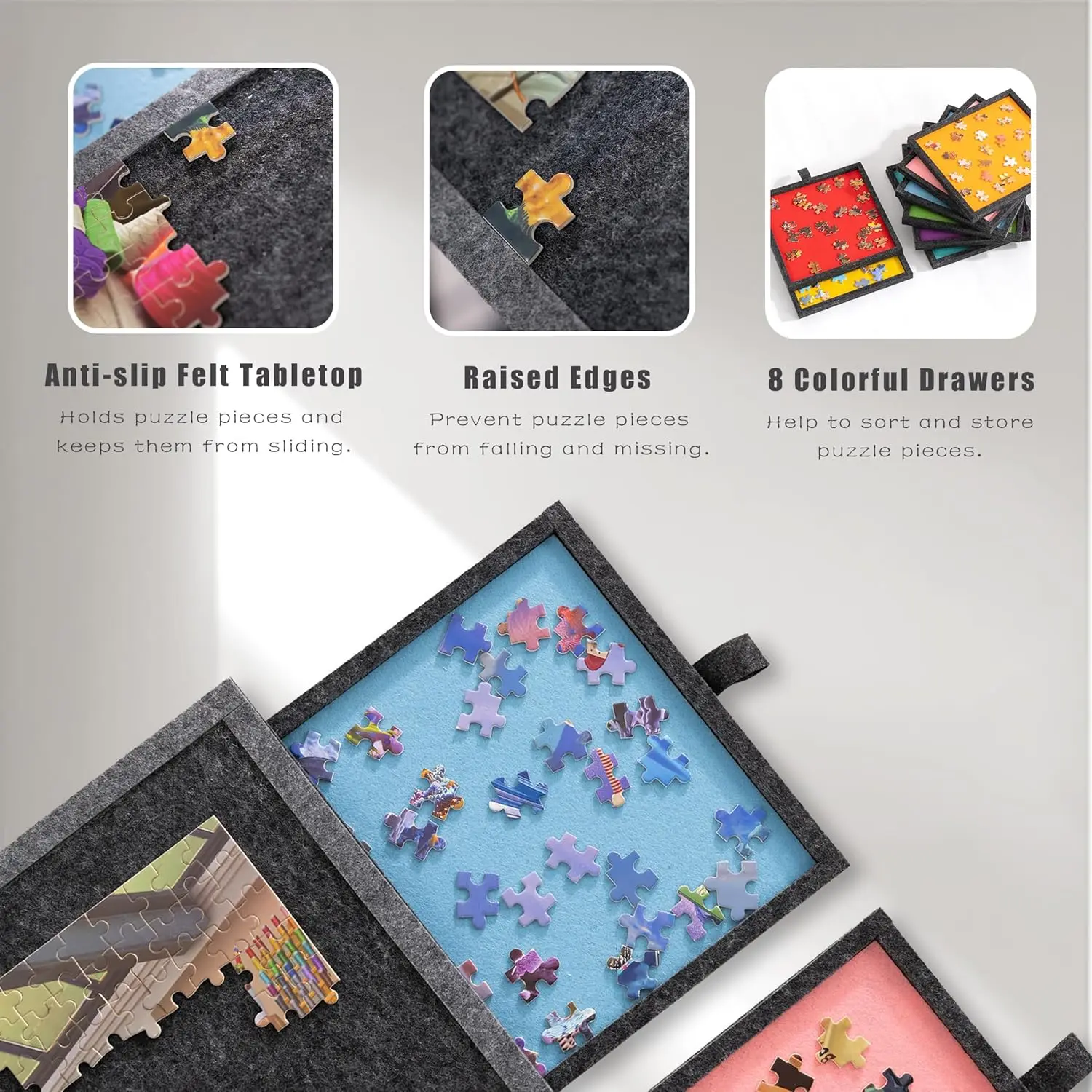 

7-piece felt puzzle storage tray, 6-in-1 puzzle table with 6 drawers, portable puzzle board, foldable, used for storing puzzles