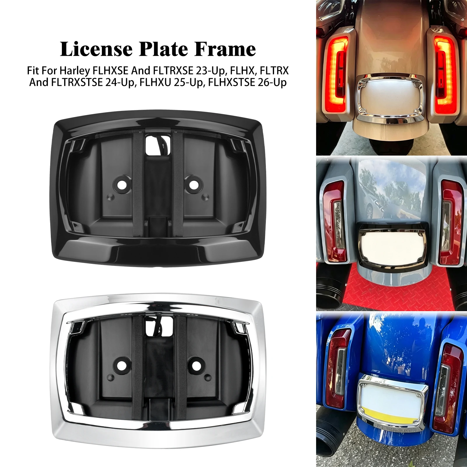 Motorcycle LED License Plate With Light Frame Curved Bracket For Harley Touring Street Road Glide FLHXSE 2023-26 Tag Light Mount