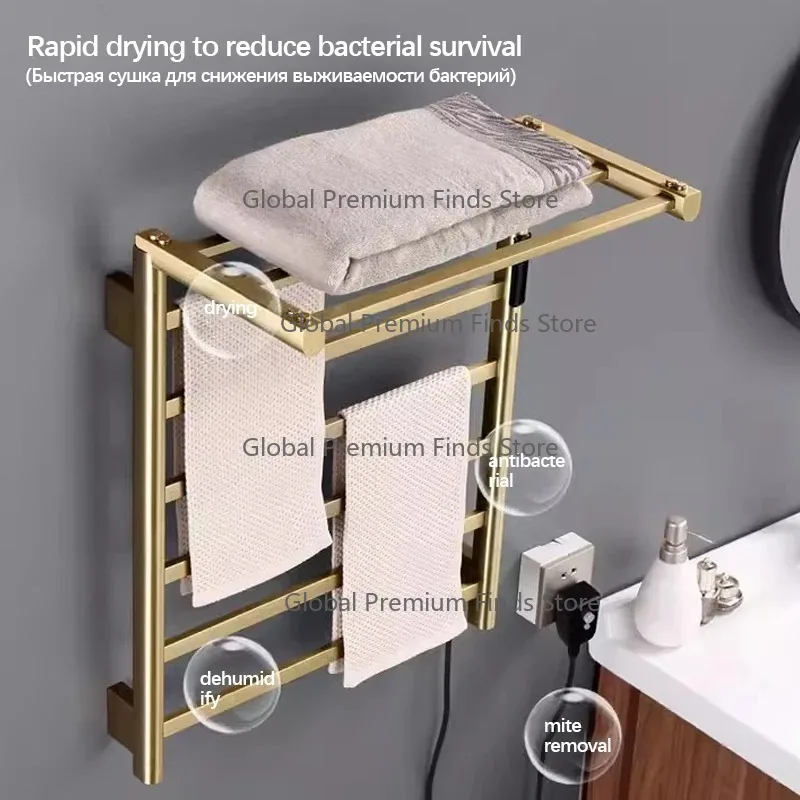 Bathroom T-owel Warmer Brushed Gold Electric To-wel Rack Wifi Temperature Control Heated Tow-el Rail Stainless Steel Towel Dryer