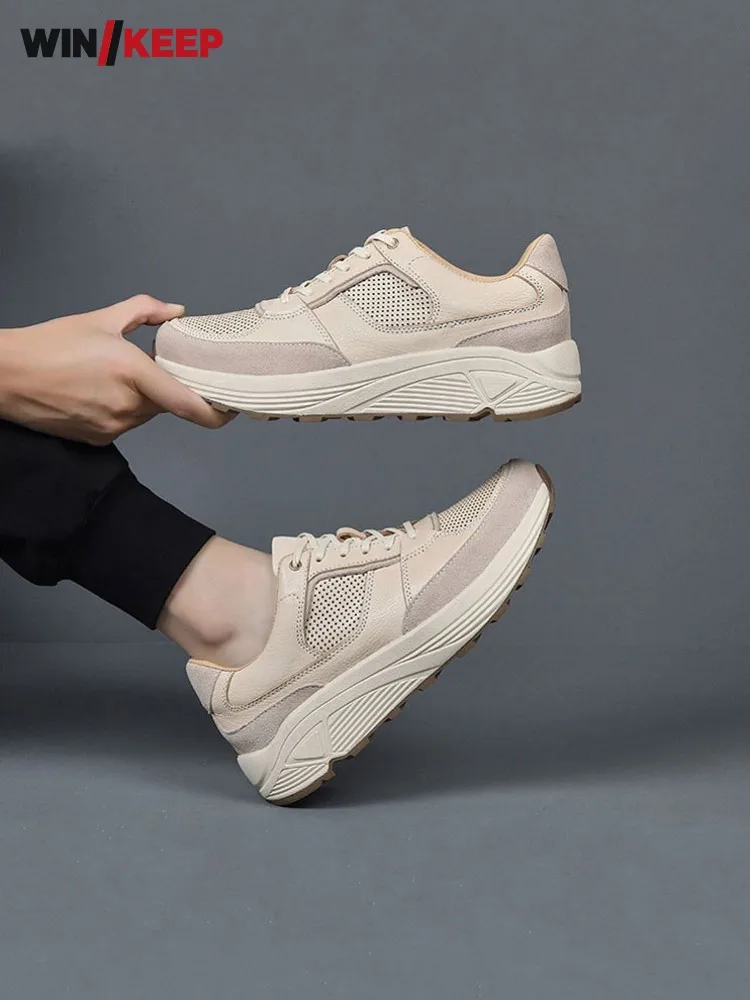 

Универсальная мужская уличная спортивная обувь из воловьей кожи на шнуровке, однотонные кроссовки, противоскользящие кроссовки на платформе, кроссовки для бега